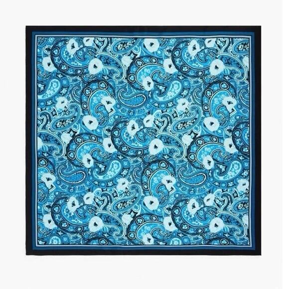 Scarf Talbots Large Blue Paisley Silk 36" Square Rolled Hem Preppy Classic Lux - Picture 1 of 4